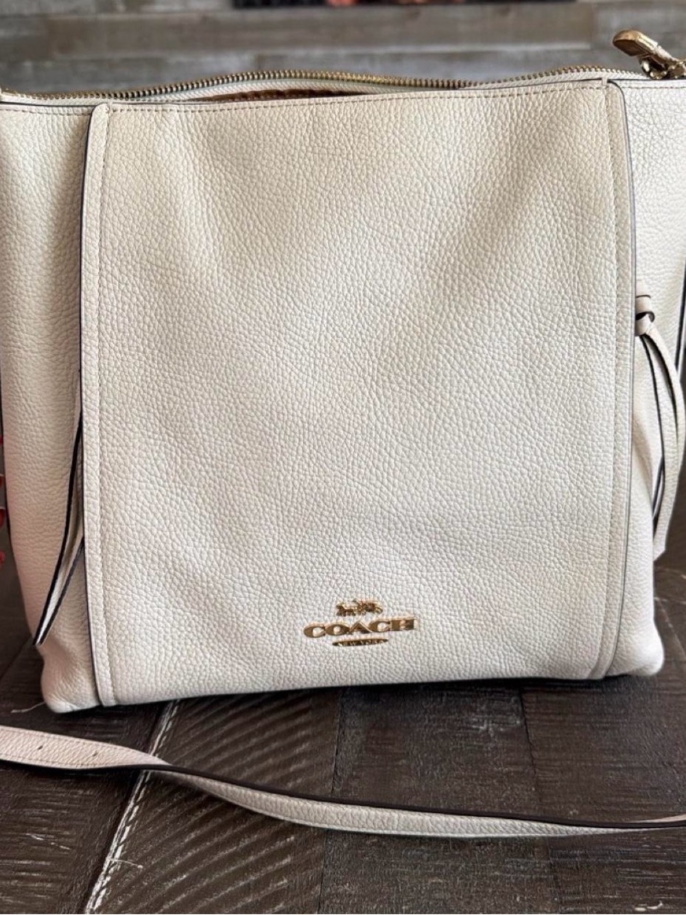 Coach Pebbled Leather Crossbody in Light Cream with Gold Hardware